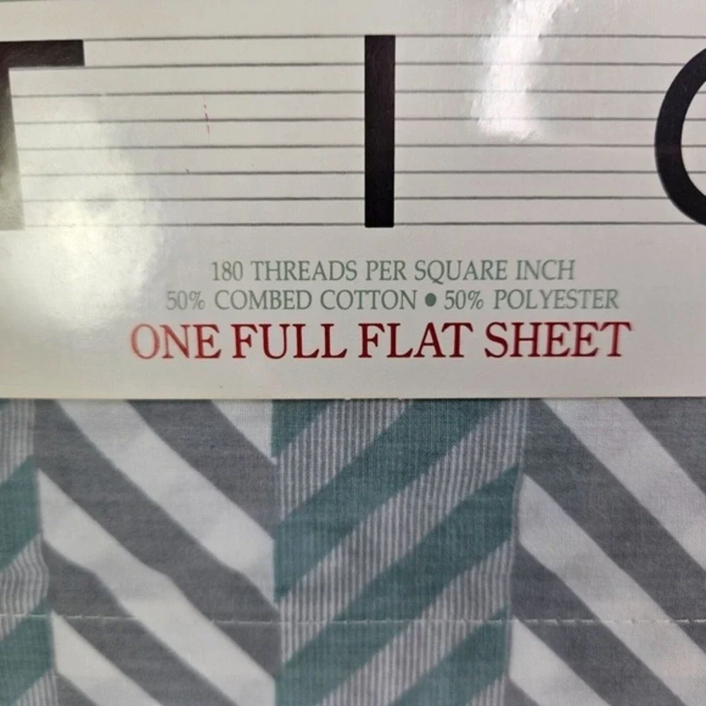 Utica Full Flat Sheet Gray Border No‎ Iron Percale Cotton Blend New Bedding READ